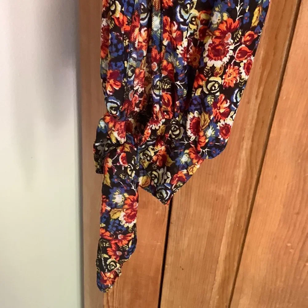 Free People All Doled Up floral long sleeve mesh turtleneck crop top